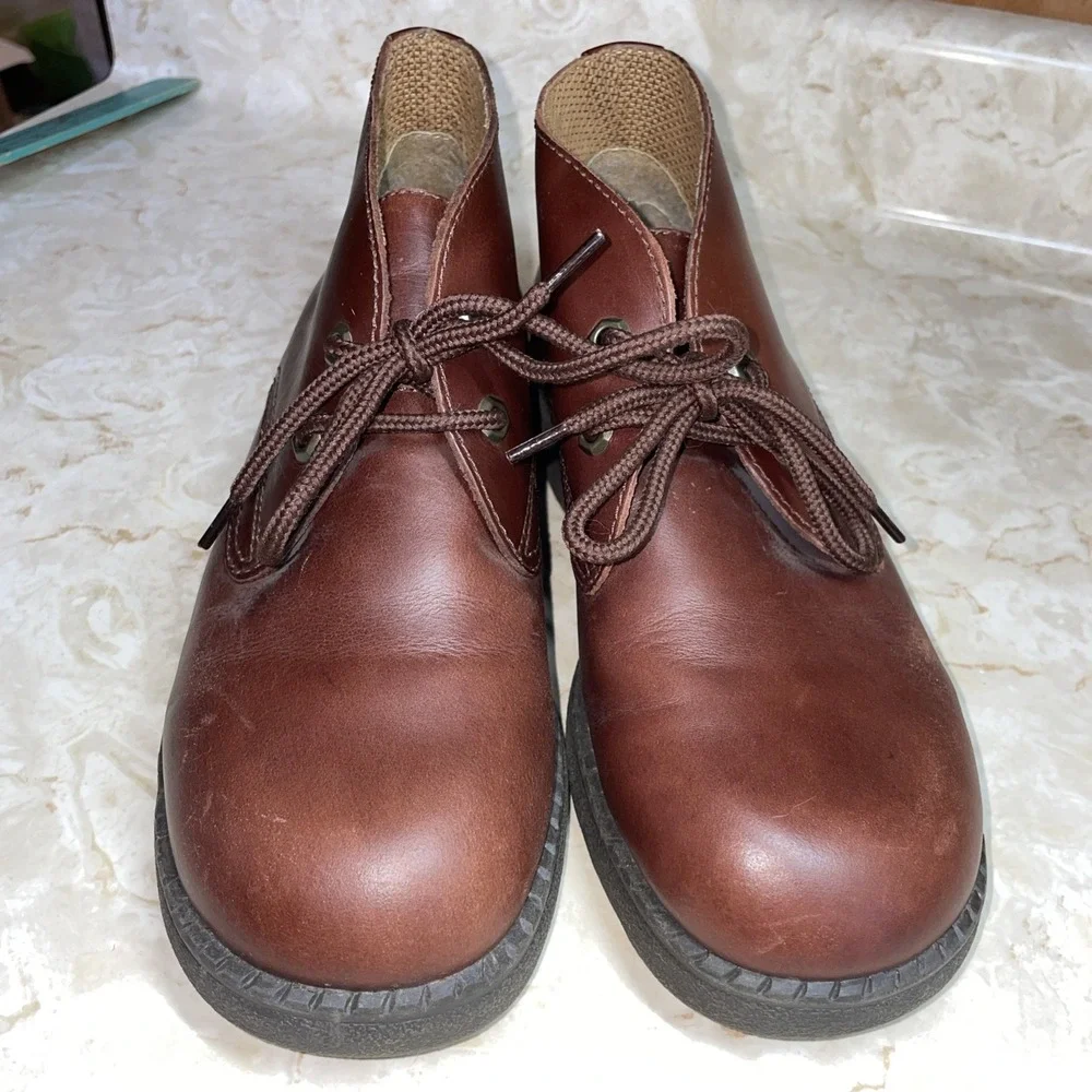 Genuine Sonoma‎ Jean Company Brown Leather Round Toe Ankle Boots 8.5 Chunky Sole